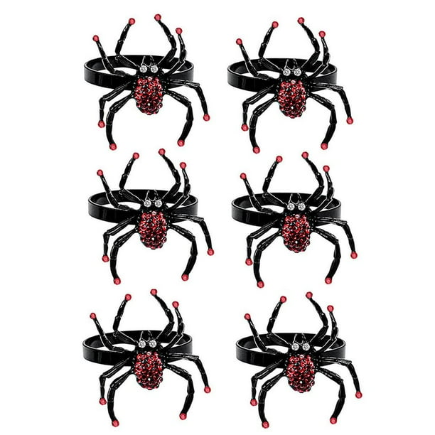 Halloween Napkin Rings Set of 4 Black Spider Halloween Decorations Diamonds Spider Black Napkin Ring Holder for Table Setting